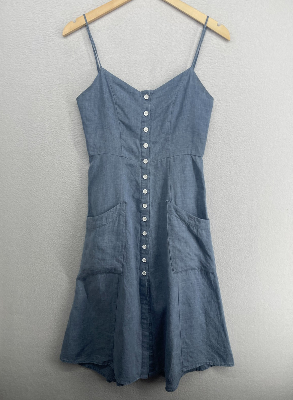 ALMINA CONCEPT Dress S Chambray Sleeveless A-Line Sundress Button Front Blue